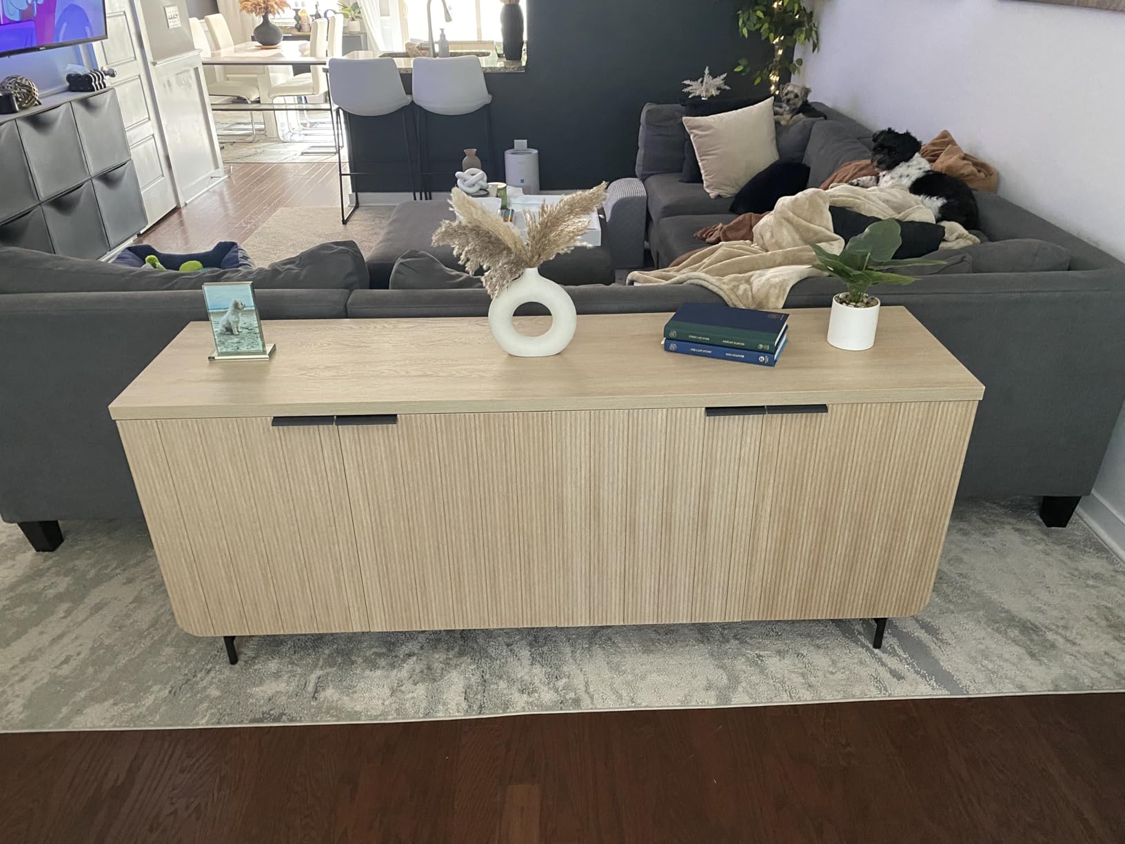 Walker Edison Reema Fluted 4-Door Kitchen Sideboard Buffet Console, 69 Inch, Gold, Dark Walnut customer photo 2