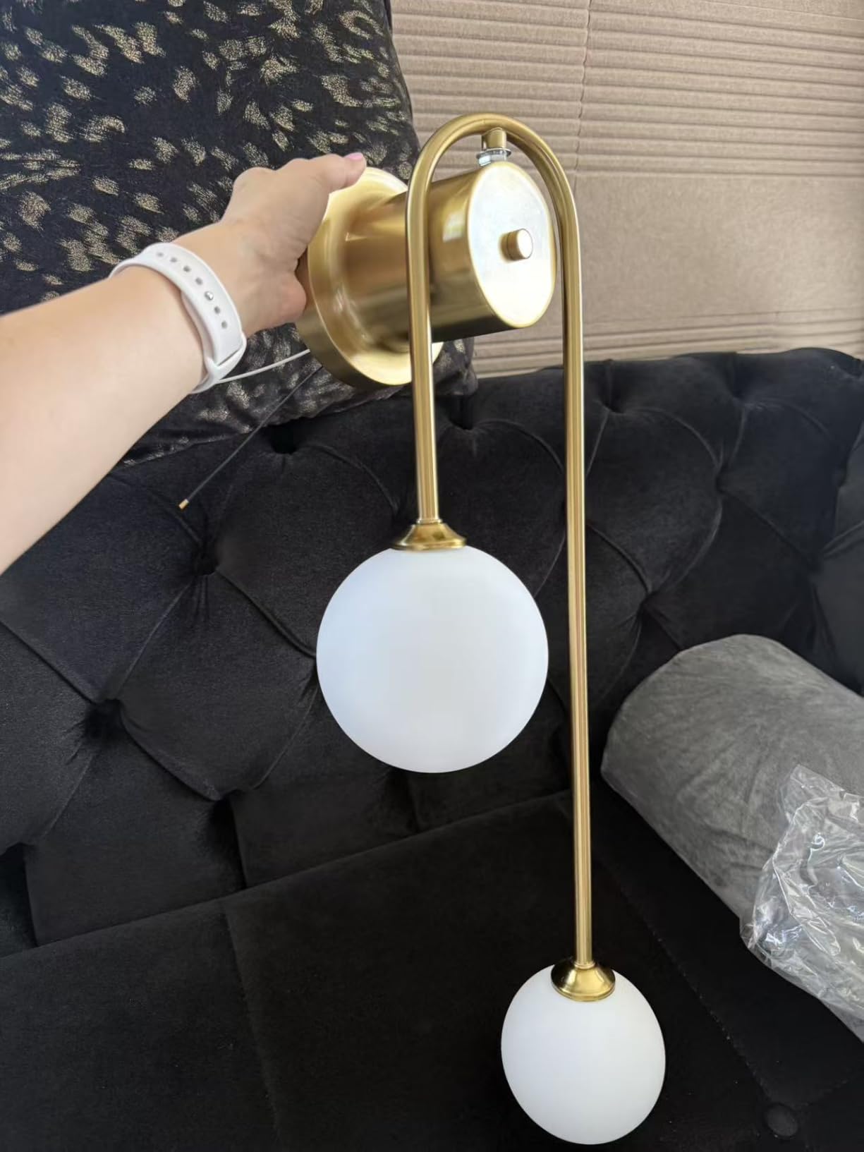 Golden Wall Lamp Double Ball, Mid-Century Modern Glass Wall Sconces, with G9 Tricolor Bulb for Living Room Bedroom Bedside Stairs Restaurant Bathroom Corridor Aisle Lighting customer photo 1