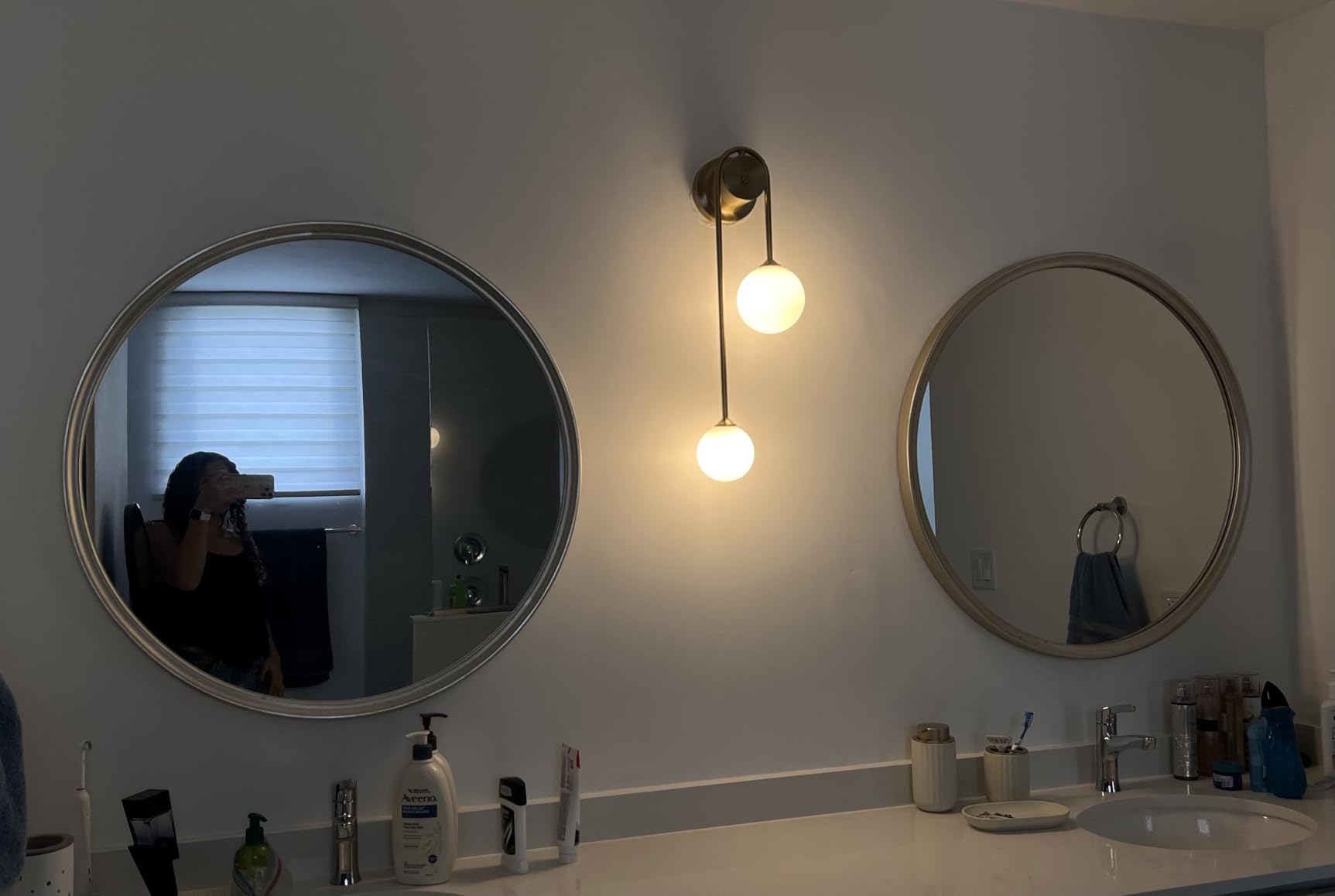 Golden Wall Lamp Double Ball, Mid-Century Modern Glass Wall Sconces, with G9 Tricolor Bulb for Living Room Bedroom Bedside Stairs Restaurant Bathroom Corridor Aisle Lighting customer photo 2
