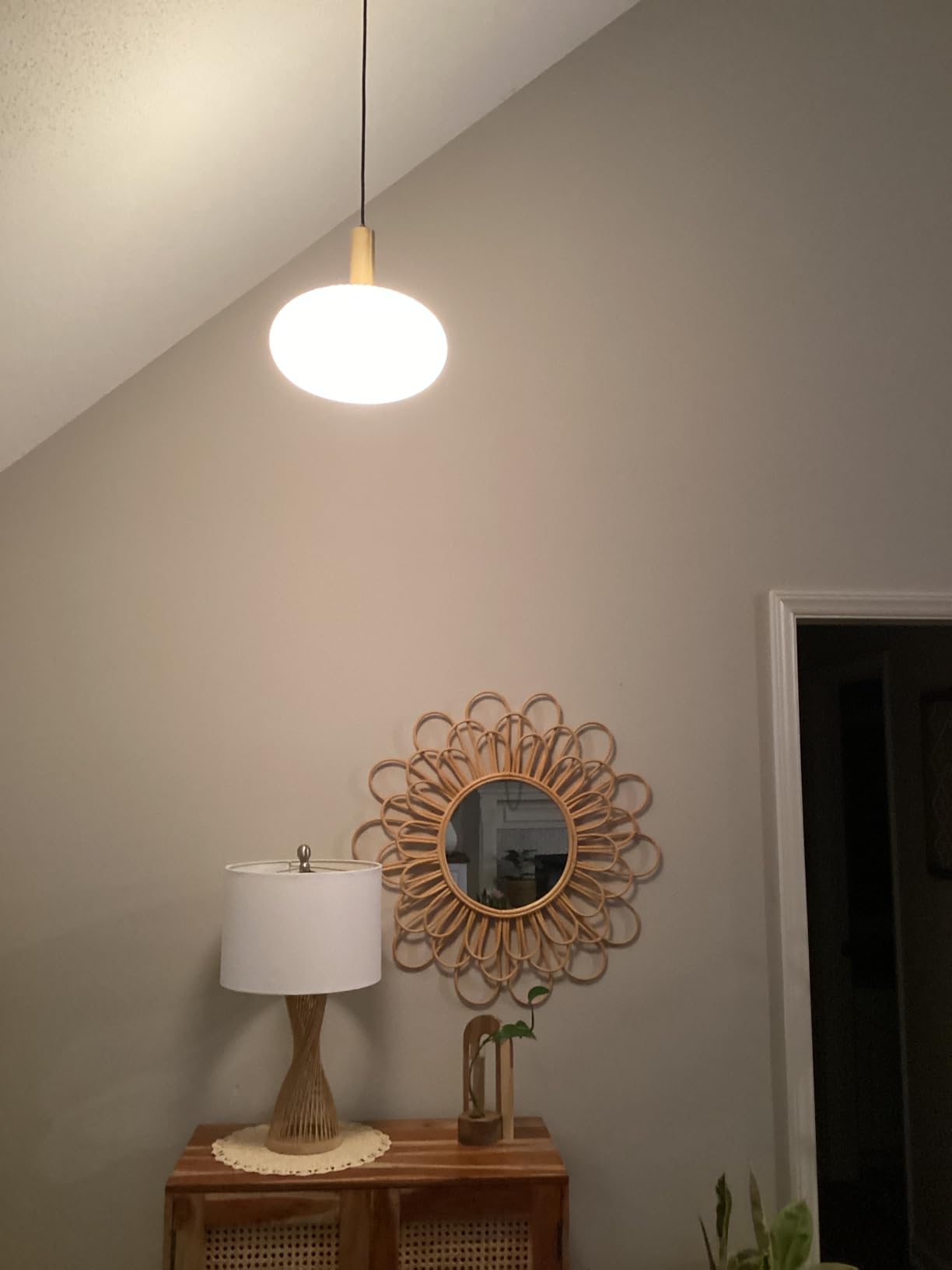 WOKNOS Mid-Century Modern Black Semi Flush Ceiling Light 11.0 Inch | Small White Glass Shade Close to Ceiling Lighting Fixture For Kitchen Entryway Hallway Bathroom Closet Bedroom Laundry Room customer photo 1