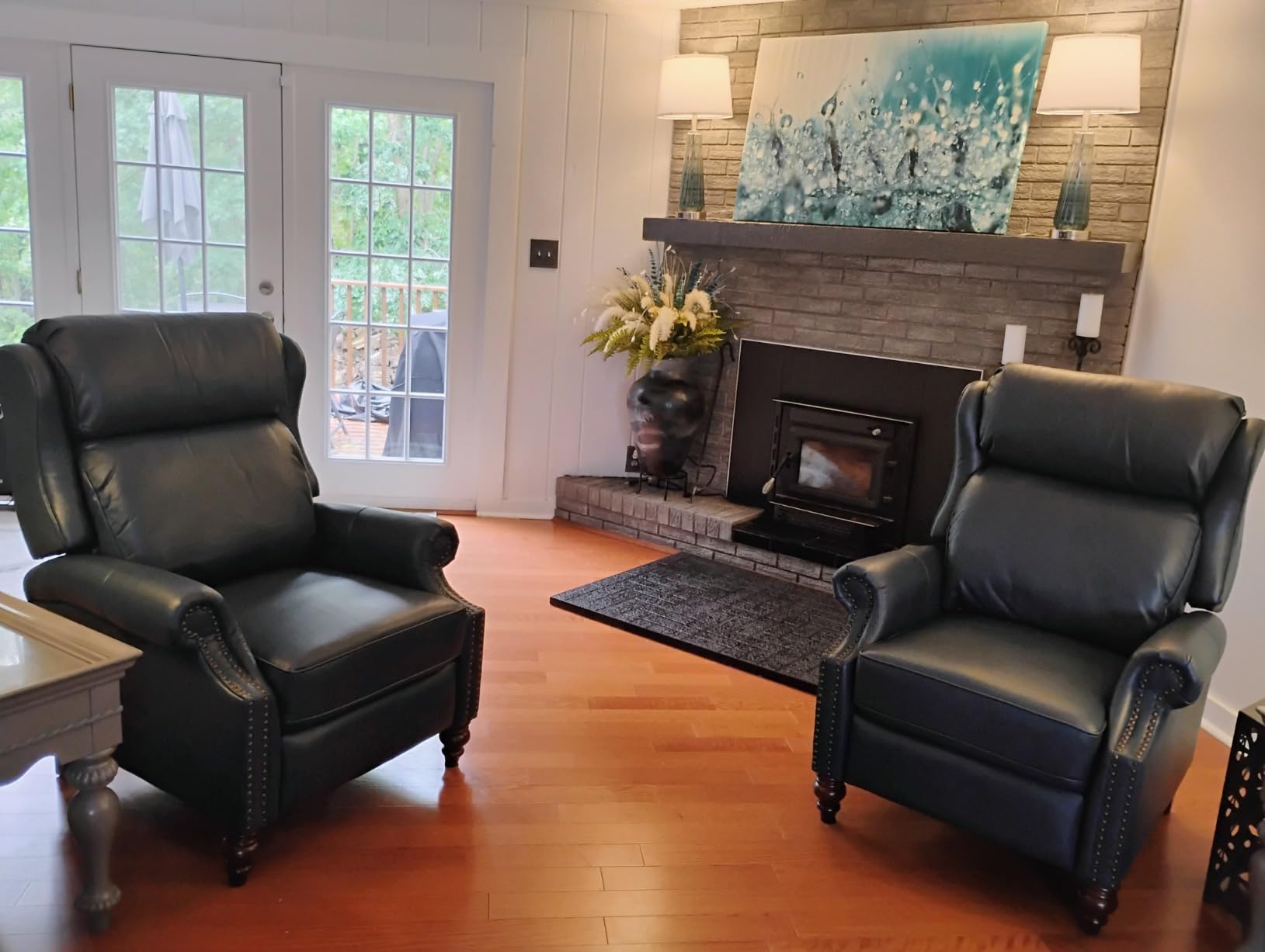 HULALA HOME Genuine Leather Recliner Chair, Traditional Manual Pushback Comfy Seating for Living Room, Thick Cushion & Solid Wood Legs, Wingback Recliner with Nailhead Trim, Camel customer photo 2