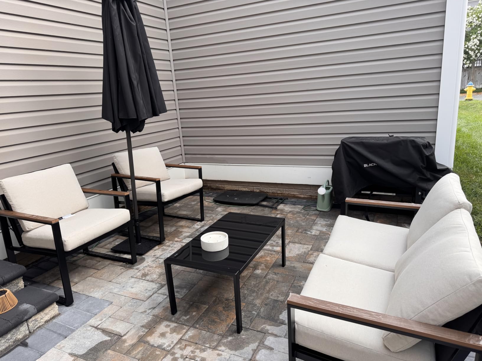 NATURAL EXPRESSIONS 4 Pieces Patio Furniture Sets, Metal Outdoor Patio Furniture Sets, Outdoor Sectional Patio Conversation Set, Wooden Anti-Scald Armrest, Sling Mesh, 4 inch Olefin Cushions customer photo 1