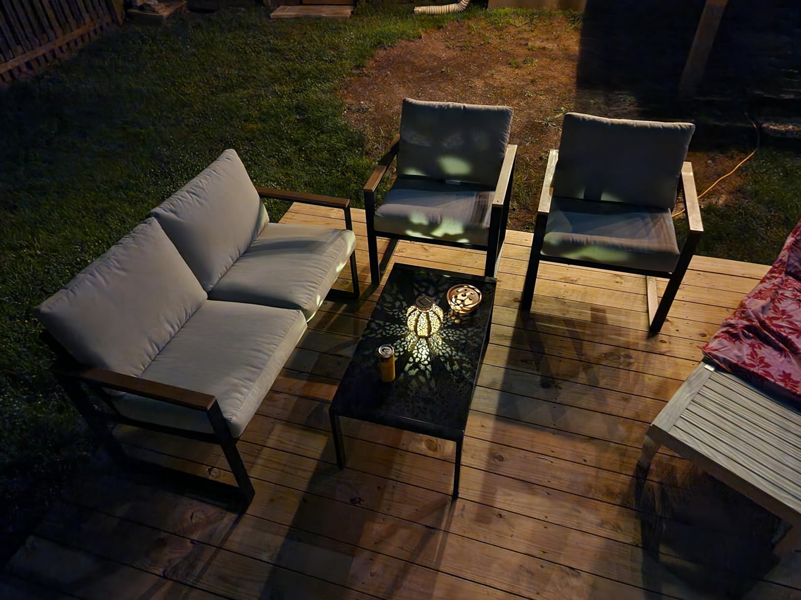NATURAL EXPRESSIONS 4 Pieces Patio Furniture Sets, Metal Outdoor Patio Furniture Sets, Outdoor Sectional Patio Conversation Set, Wooden Anti-Scald Armrest, Sling Mesh, 4 inch Olefin Cushions customer photo 2