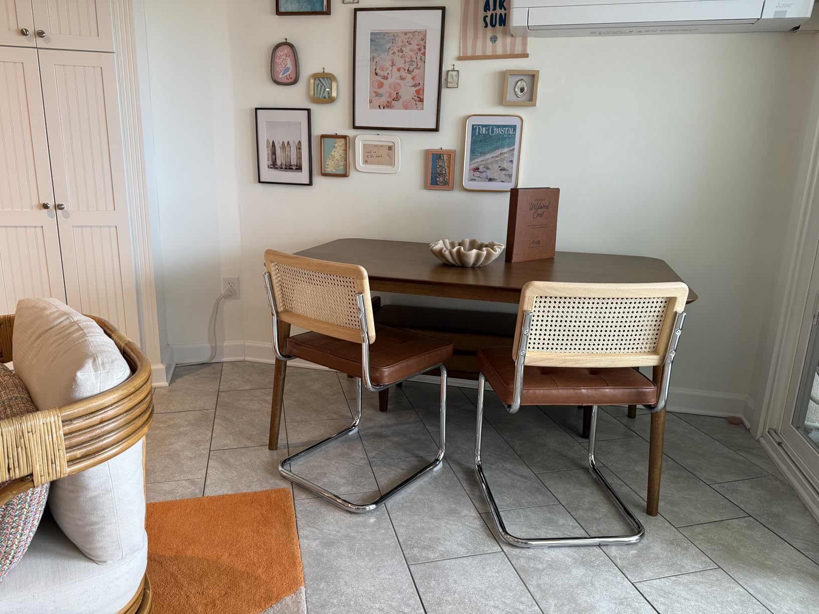 Zesthouse Natural Rattan Dining Chairs Set of 2, Mid Century Modern Dining Room Chairs with Chrome Leg, Faux Leather Kitchen Chair with Solid Wood Back & Cane Mesh, Breuer Cesca Design Inspired, Brown customer photo 1