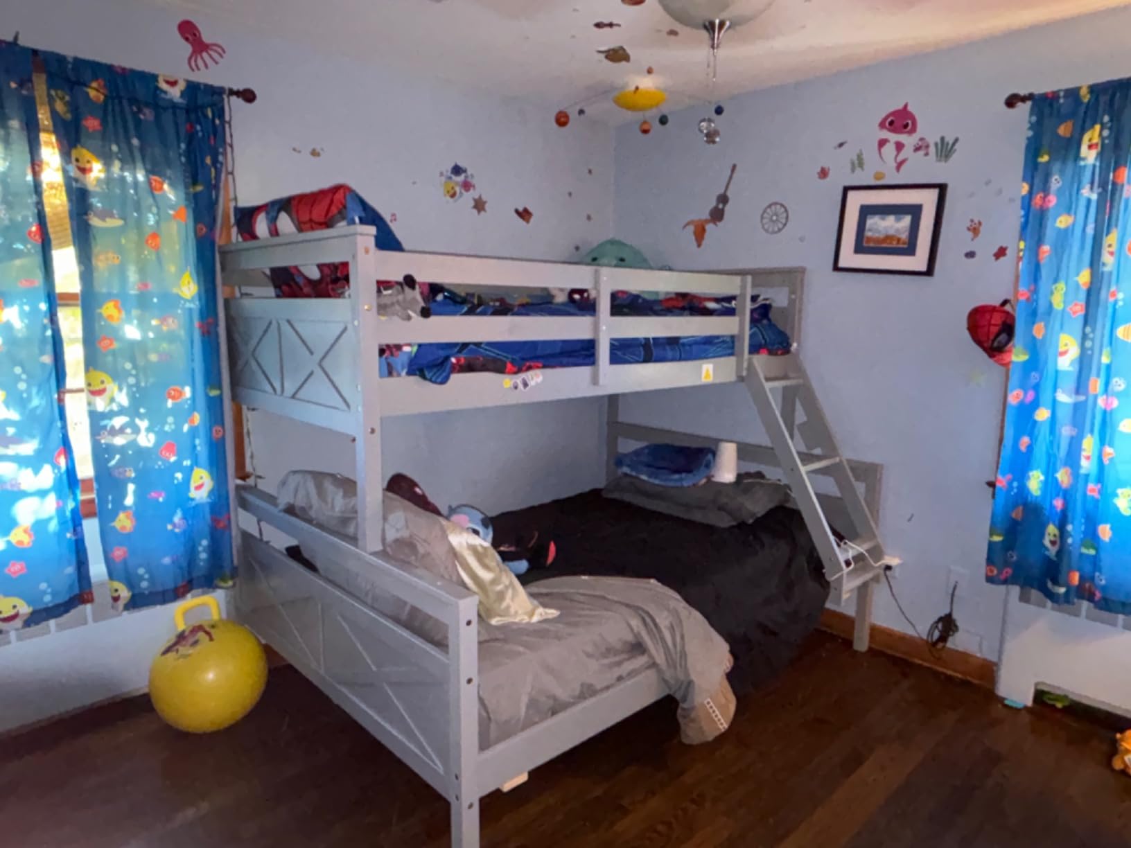 Merax Twin Over Full Bunk Bed, Wood Bunk Bed with Removable Ladders and Two Storage Drawers, Convertible into Two Individual Beds (Grey) customer photo 2