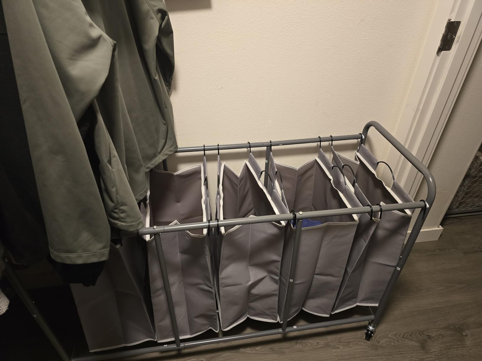 STORAGE MANIAC Laundry Sorter 2 Section, 90 L Gal Laundry Hamper with Wheels, Clothes Basket Separator Sorter, 2 Bag Rolling Cart and Removable Bags for Closet, Dorm, Collage, Grey customer photo 1