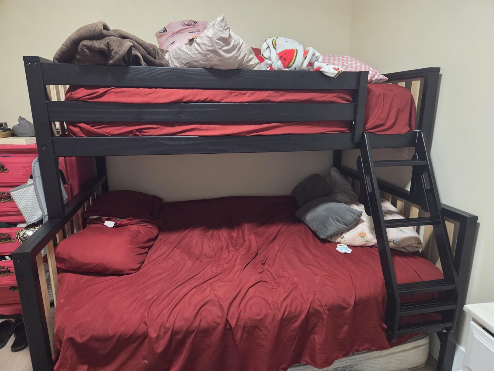 Max & Lily Bunk Bed, Scandinavian Modern Bunk Bed, Solid Wood Twin Over Full Bed Frame for Kids, No Box Spring Needed, Black/Blonde customer photo 1