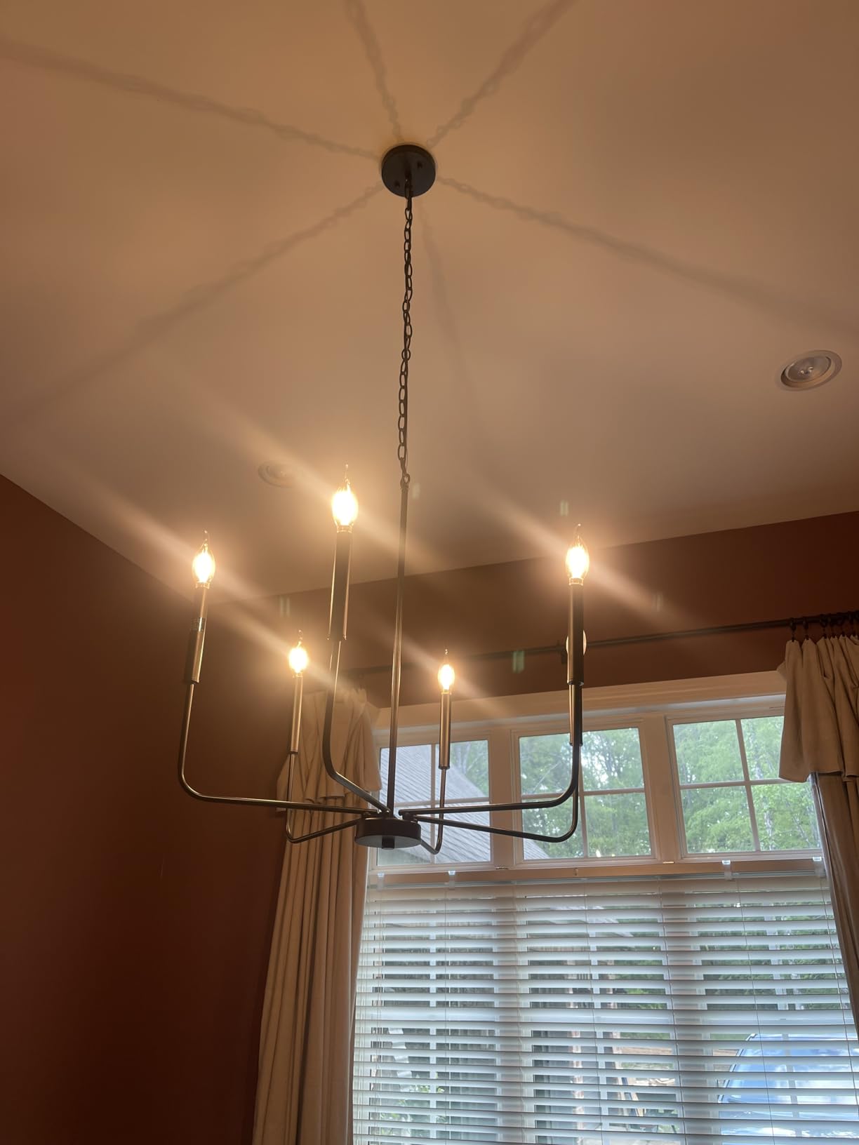 Modern Gold Chandelier for Dining Room, Metal 6-Light Kitchen Light Fixtures, Farmhouse Candle Hanging Pendant Light for Living Room Entryway Foyer Bedroom customer photo 2