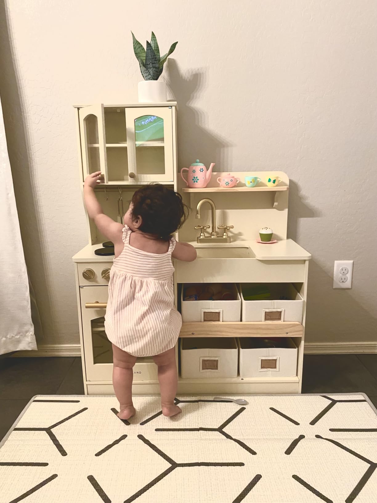 Tiny Land Wooden Play Kitchen for Kids with Toy Storage for Pretend Play | Built-In Cabinets, Felt Bins & Cookware Accessories Make Cleanup Easy customer photo 1