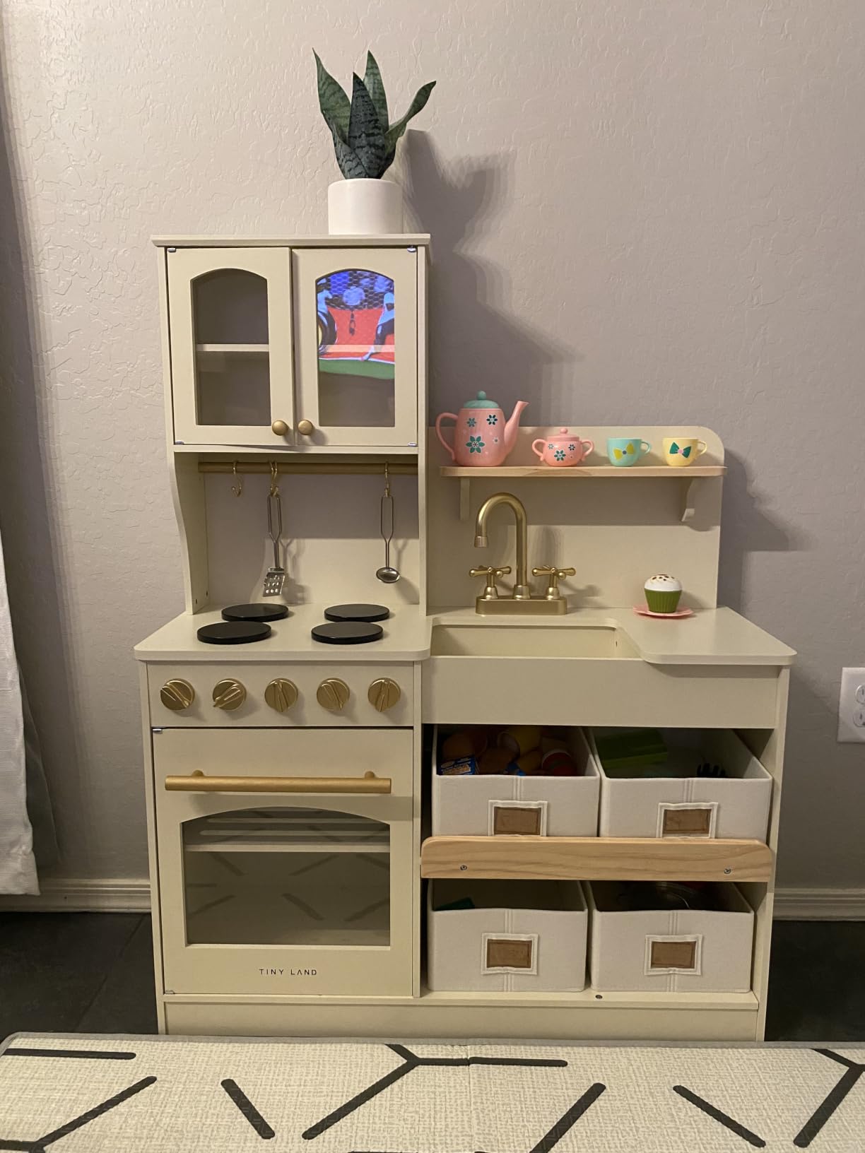 Tiny Land Wooden Play Kitchen for Kids with Toy Storage for Pretend Play | Built-In Cabinets, Felt Bins & Cookware Accessories Make Cleanup Easy customer photo 2