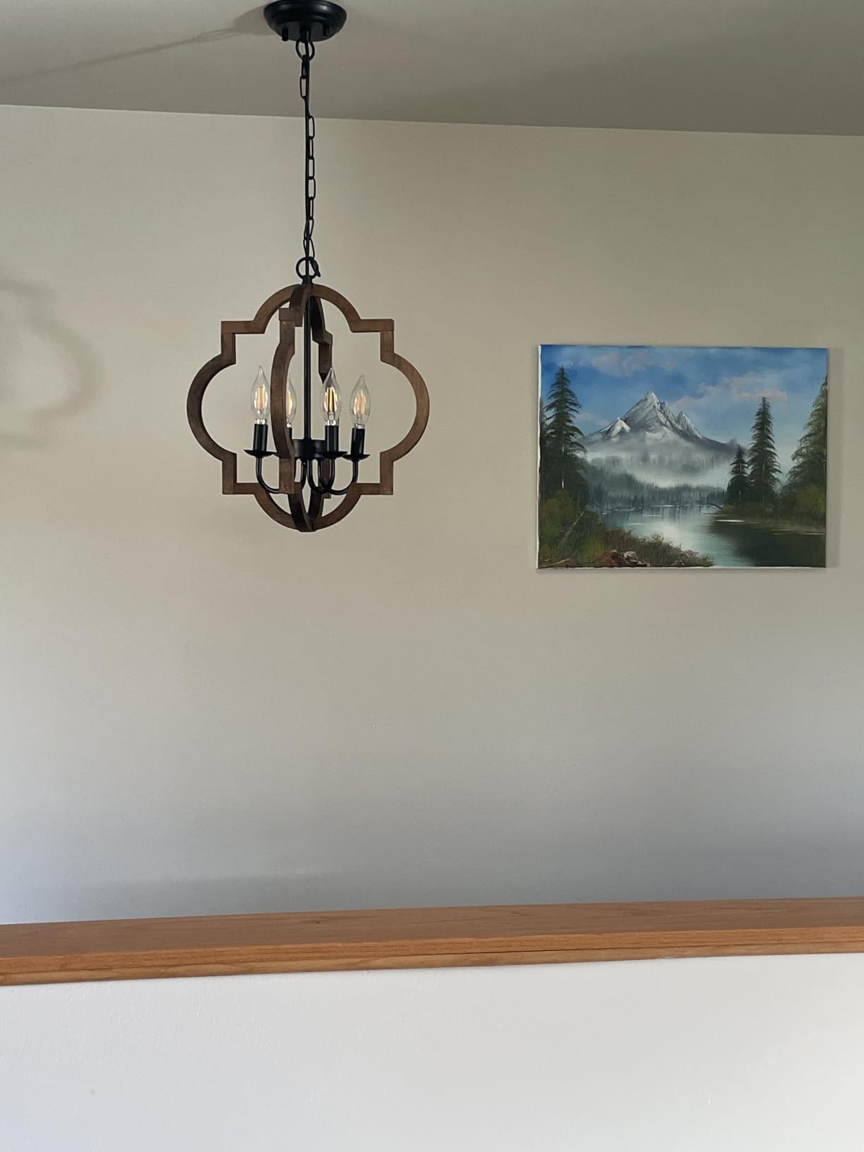 Farmhouse Chandelier Light Fixtures, 4-Light Dining Room Light Fixtures Over Table, Solid Wood Chandeliers for Dining Room, 15.7