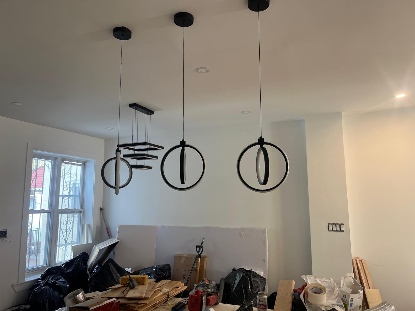 Modern LED Chandelier Gold Ring Pendant Light Fixtures 4000K Dimmable Height Adjustable Pendant Lighting for Dining Room Kitchen Island Bedroom Living Room Foyer (3-Pack) customer photo 2