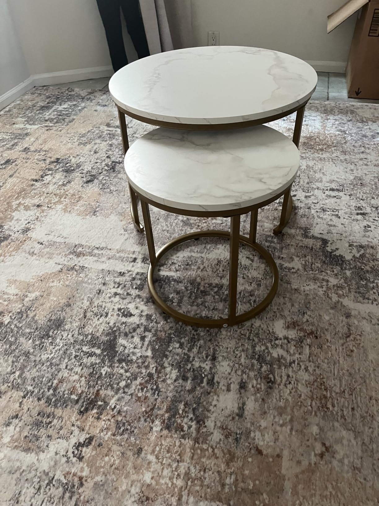 aboxoo Round Nesting Coffee Table Side Set of 2 End Tables for Living Room Bedroom Balcony, Black Faux Marble Wooden Table 23.6IN Accent Large Coffee Table with Steel Frame customer photo 1