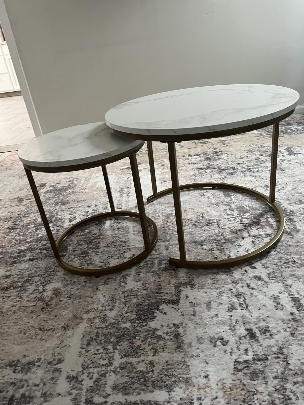 aboxoo Round Nesting Coffee Table Side Set of 2 End Tables for Living Room Bedroom Balcony, Black Faux Marble Wooden Table 23.6IN Accent Large Coffee Table with Steel Frame customer photo 2