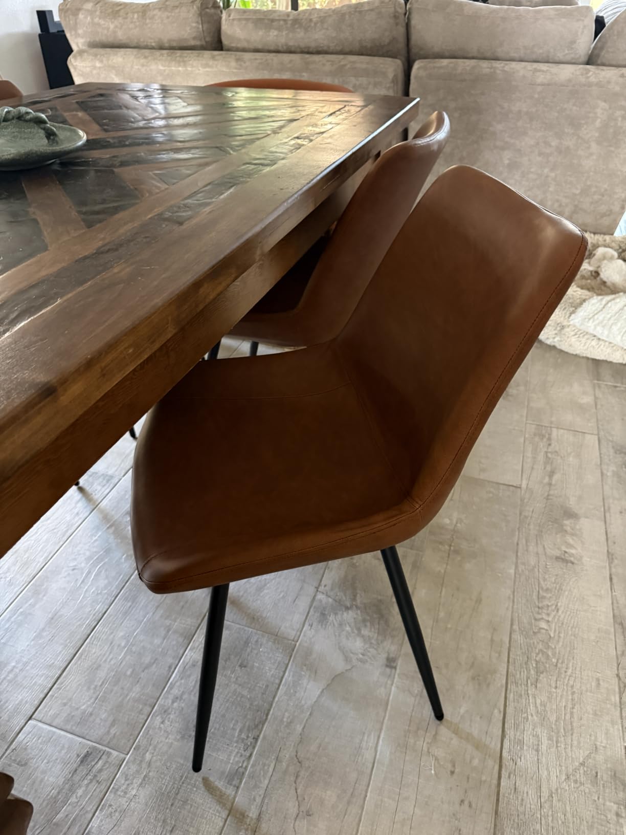 Yaheetech Dining Chairs Set of 2 Mid Century Modern Kitchen Chairs Brown | Faux Leather Upholstered Dining Room Chairs with Metal Legs and Curved Backrest customer photo 1