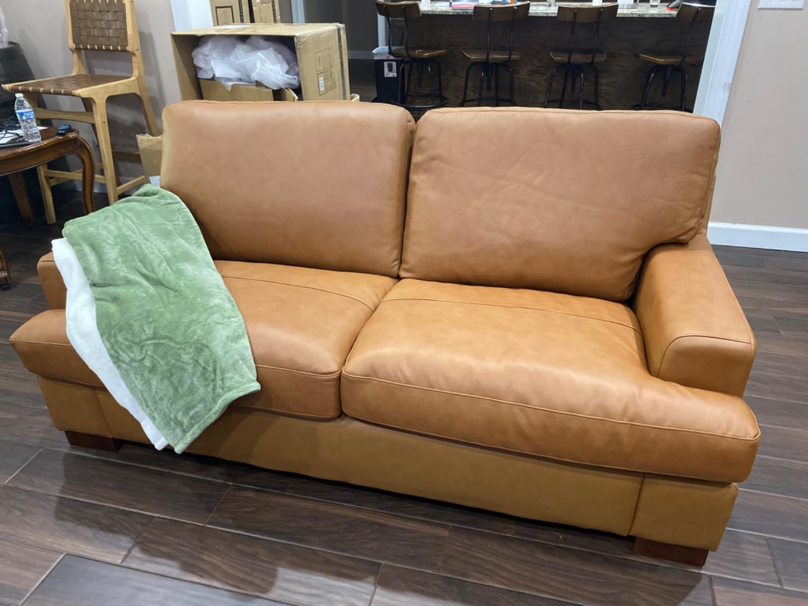 Naomi Home Siggy Genuine Leather Sofa, Loveseat and Accent Chair Set, Luxury Brown Real Leather 3-Piece Living Room Furniture Set customer photo 1