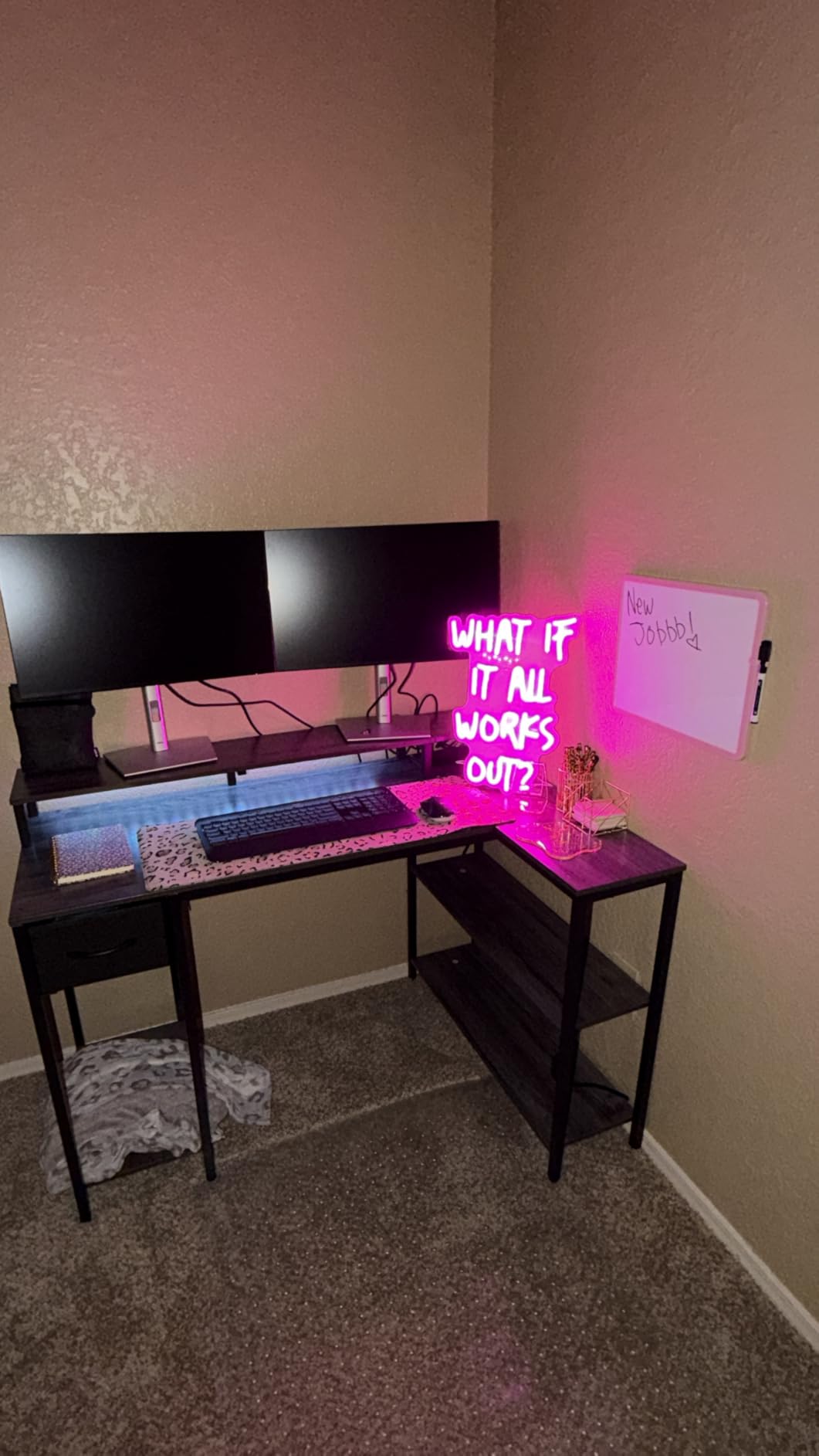 SUPERJARE 53 inch Reversible L Shaped Desk with LED Lights & Power Outlets, Computer Desk with Shelves & Monitor Stand, Gaming Desk with Drawer, Home Office Desk Corner Desk, Grey customer photo 2