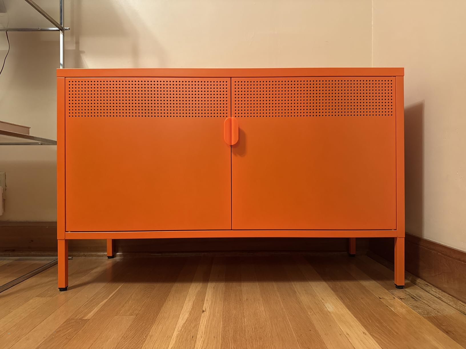 Washsemba 2 Door Accent Cabinet, Orange Metal Storage Cabinet with Adjustable Shelf, 2-Tier Shelf, Multipurpose Metal Locker Storage for Office Home, Music Studio (Orange) customer photo 2