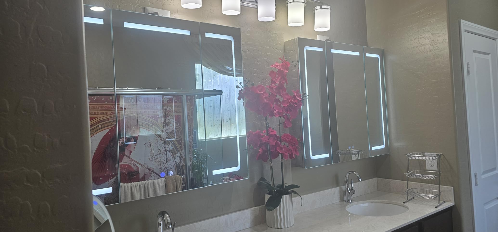 Stainless Steel LED Medicine Cabinet,Bathroom Mirror Cabinet with Light,3 Color,Dimmable,Equipped with Defogger,USB Shavor Socket,Internal Light,36×32 Inch customer photo 1