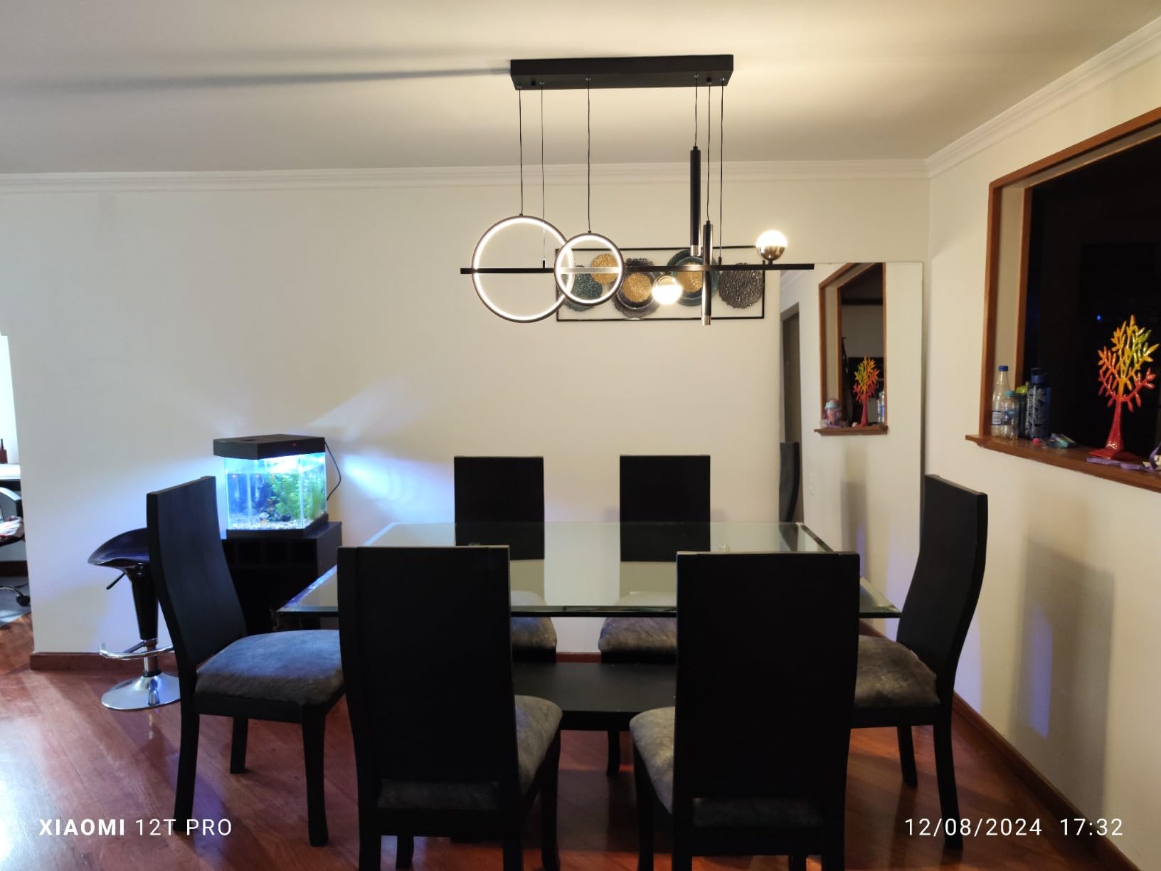 ORANOOR Modern LED Pendant Lights, Dimmable 39in Linear Wave LED Chandelier Lighting, Black and Gold Dining Room Hanging Light Fixtures Kitchen Island Globe Pendant Light for Dining Table (2705lm) customer photo 2