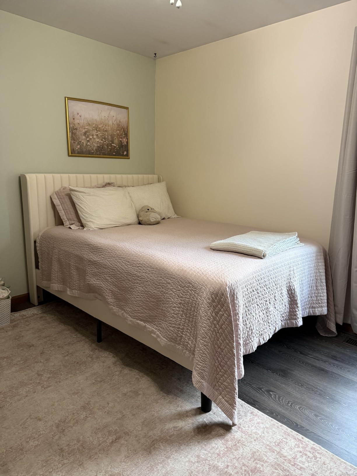 SHA CERLIN Full Size Velvet Bed Frame, Tufted Wingback Headboard, White | Modern Vertical Channel Headboard, Upholstered Platform Bed, Wood Slats, No Box Spring Needed customer photo 2