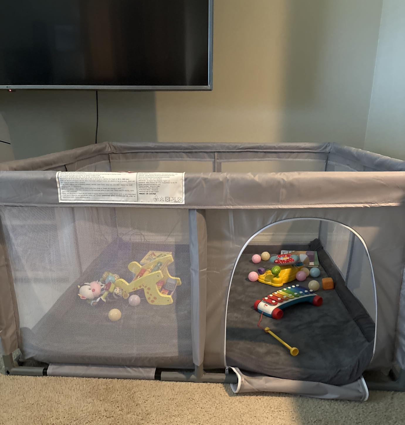 XVISHX Baby Playpen 50 x 50 Inch Play Pen Playards, Playpen for Babies and Toddlers, Baby Playard for Indoor & Outdoor Active Center Game Fence, with Skin-Friendly Fabric and Soft Breathable Mesh Grey customer photo 2