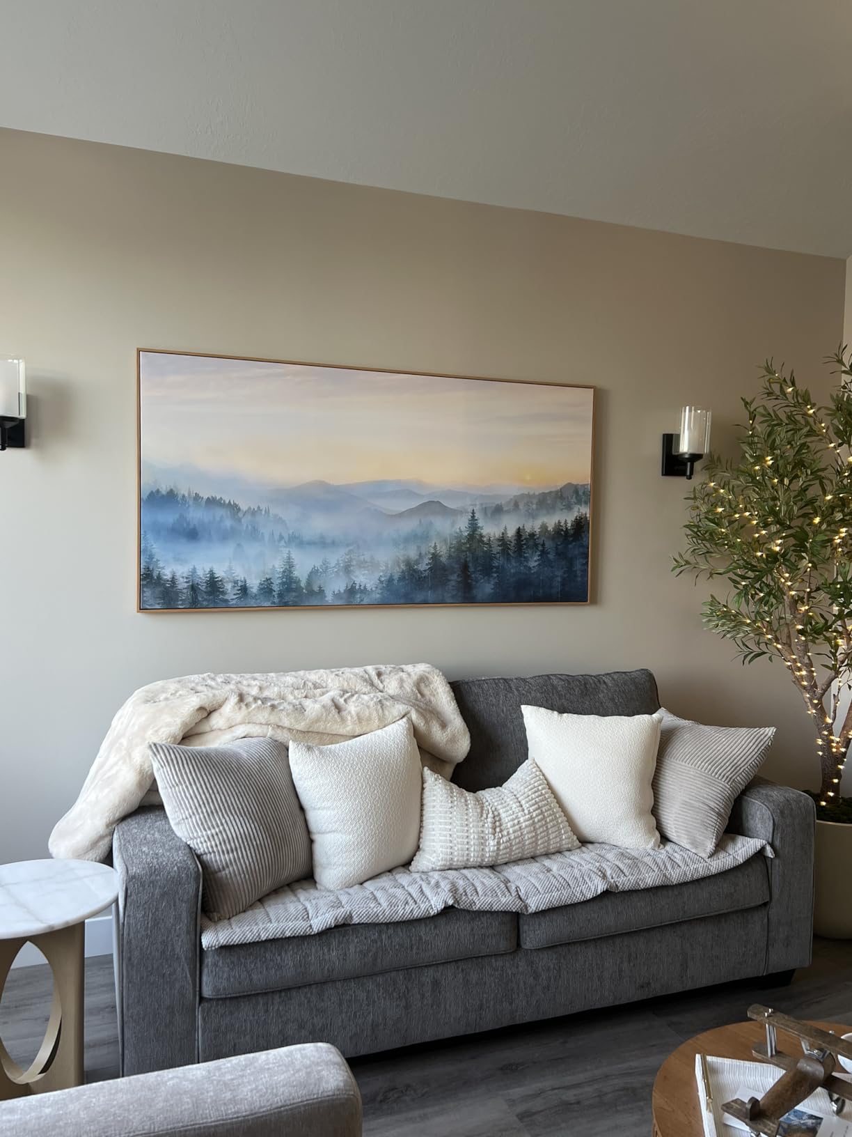 Home Decor Mountain Wall Art Blue Large Framed Artwork for Living Room Bedroom Office Wall Decorations 29x58 Inch customer photo 1