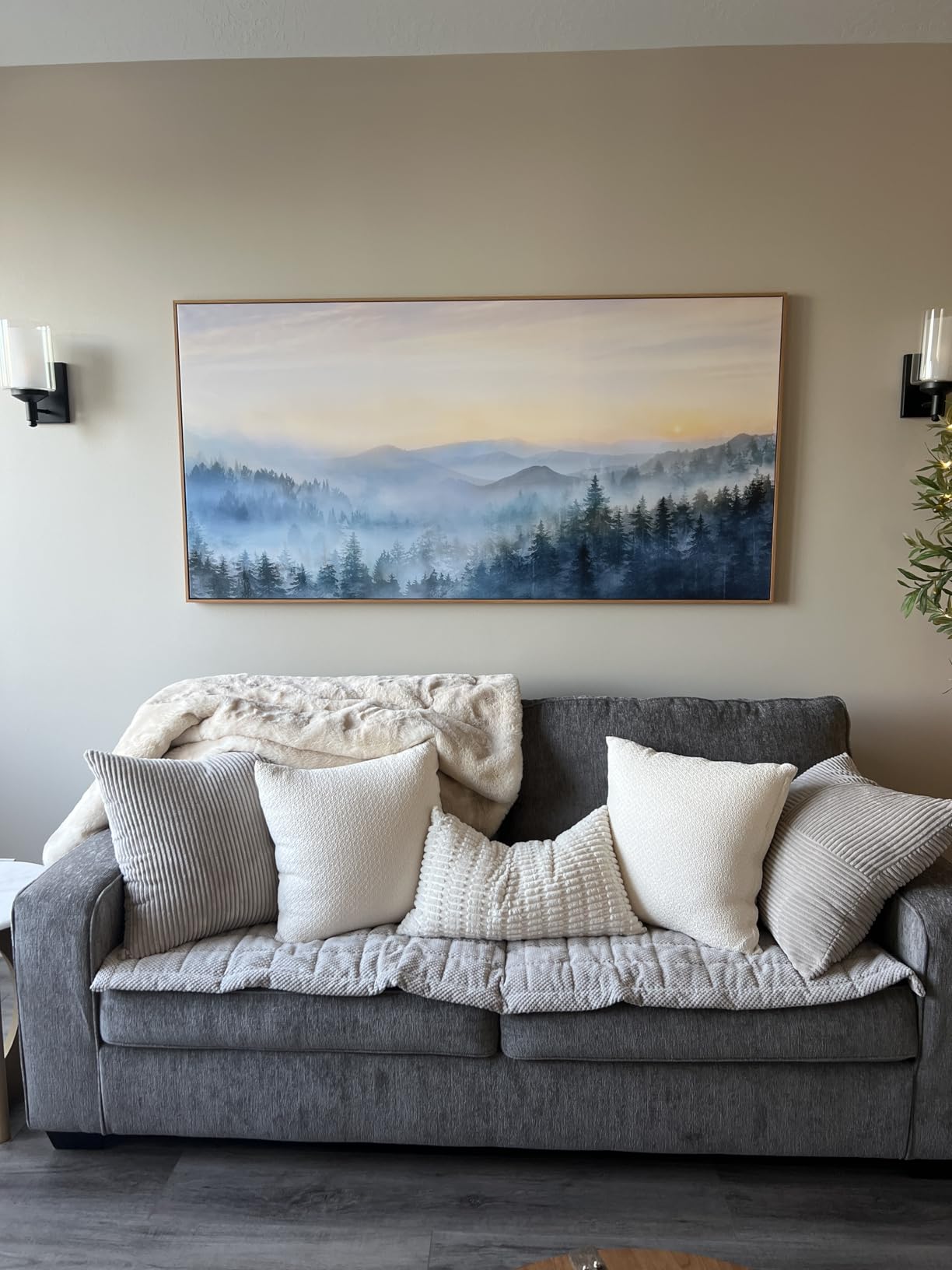 Home Decor Mountain Wall Art Blue Large Framed Artwork for Living Room Bedroom Office Wall Decorations 29x58 Inch customer photo 2