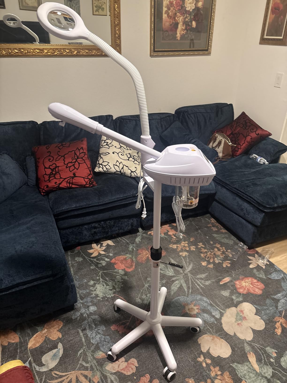 Professional Facial Steamer with 5X Magnifying Lamp, White | Ozone face steamer on wheels, deep cleansing and hydration, for home use or beauty spa customer photo 1