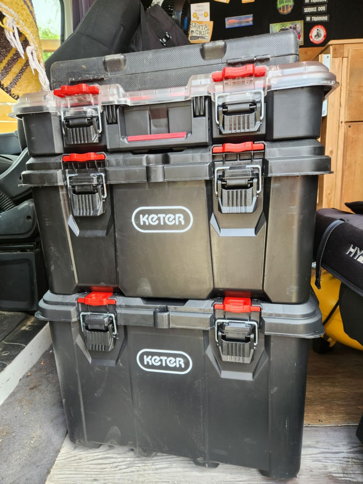 Keter Stack N Rolling Tool Box Modular Storage System 3 Piece | Black and Red, Heavy Duty, Weatherproof, All Terrain Wheels, Durable, Easy to Use, Telescoping Handle customer photo 1