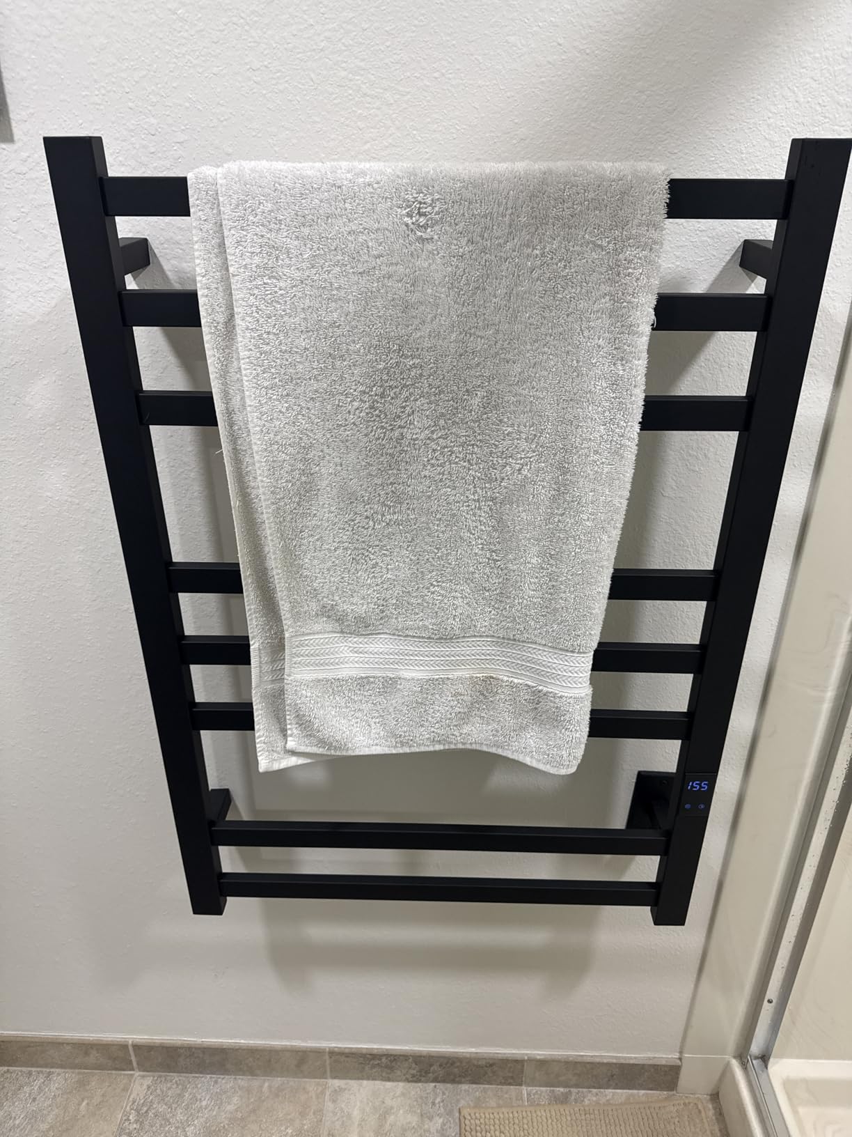Heated Towel Rack, 8-Bar Wall Mount, Matte Black Stainless Steel | 304 stainless steel, 115-155°F adjustable, 1-24H auto shut-off timer, plug-in or hardwired, 160W, fits bath towels and robes customer photo 1