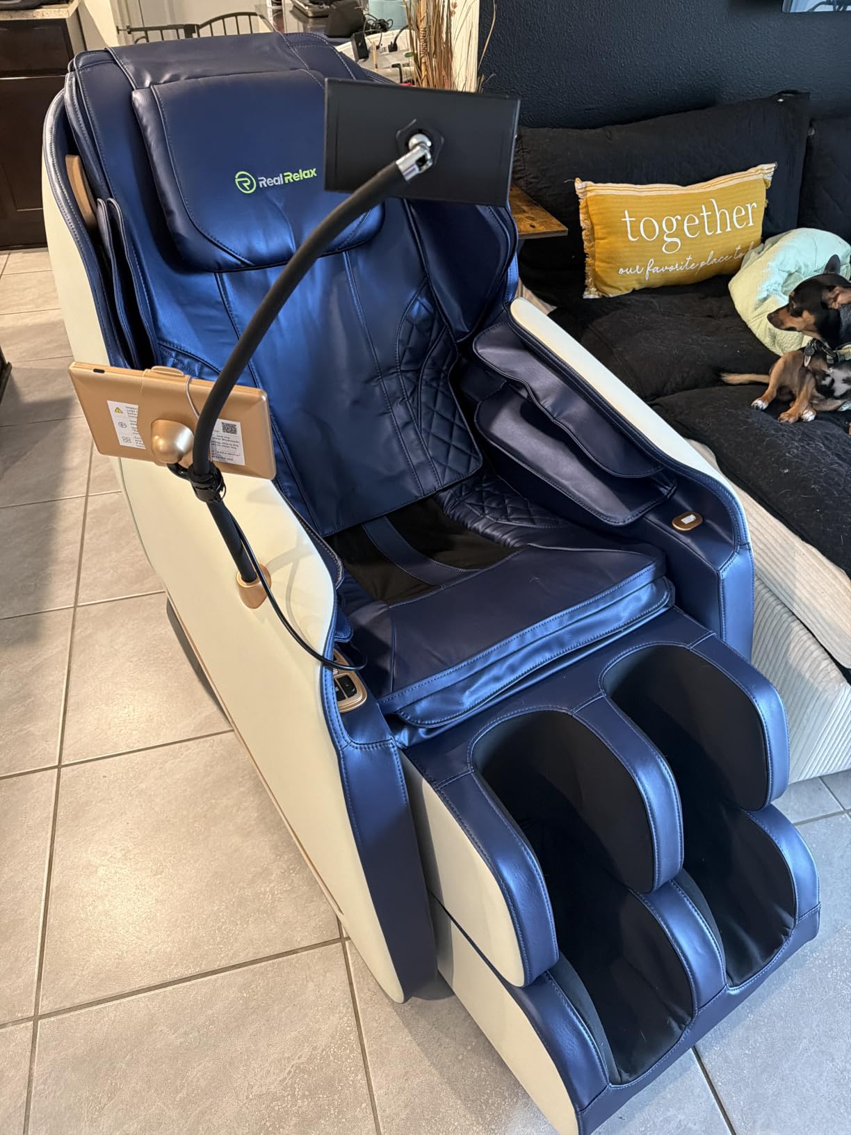 Real Relax Massage Chair Full Body with Unique Phone Controller, Heart and Blood Measurement, Zero Gravity 3D SL-Track Recliner with APP Control, Child Lock, Pause Button, Favor-06, Dark Brown customer photo 1