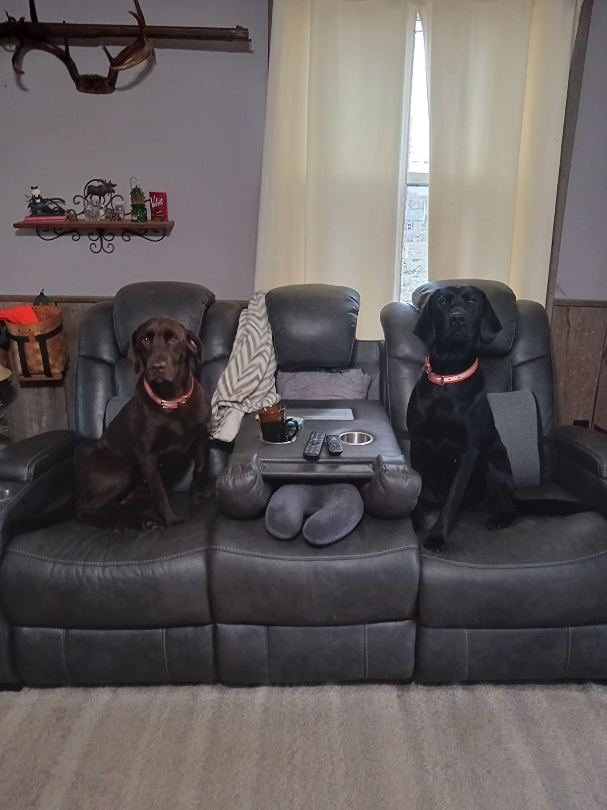 Signature Design by Ashley Wolfridge Power Reclining Sofa, Brindle | Dual electric recline for custom comfort, Drop-down table with wireless charging, Easy-clean brindle faux leather customer photo 2