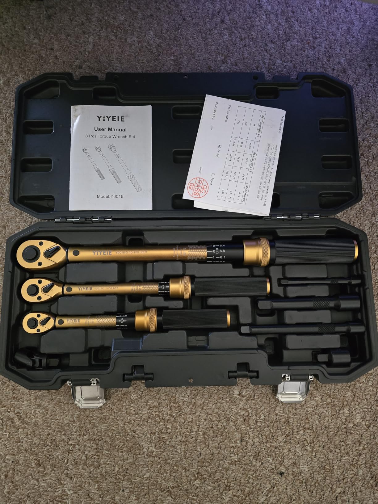 1/4 3/8 1/2-inch Drive Click Torque Wrench, 8Pcs Torque Wrench Set 10-230in.lb, 5-50ft.lb, 10-180ft.lb with Adapters, ±3% Accuracy, 72-Tooth Dual Scale Torque Wrenches for Bike, Moto, Car Repair customer photo 1