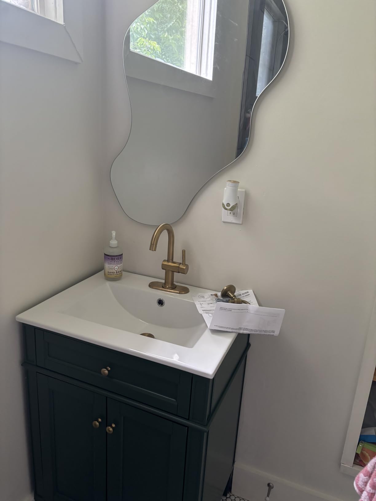 PERFNIQUE Irregular Wall Mirror Asymmetrical Mirror, 28''x17'' Decorative Modern Mirror for Bathroom Bedroom Living Room Entryway, Cloud Frameless, Wall Mounted customer photo 2