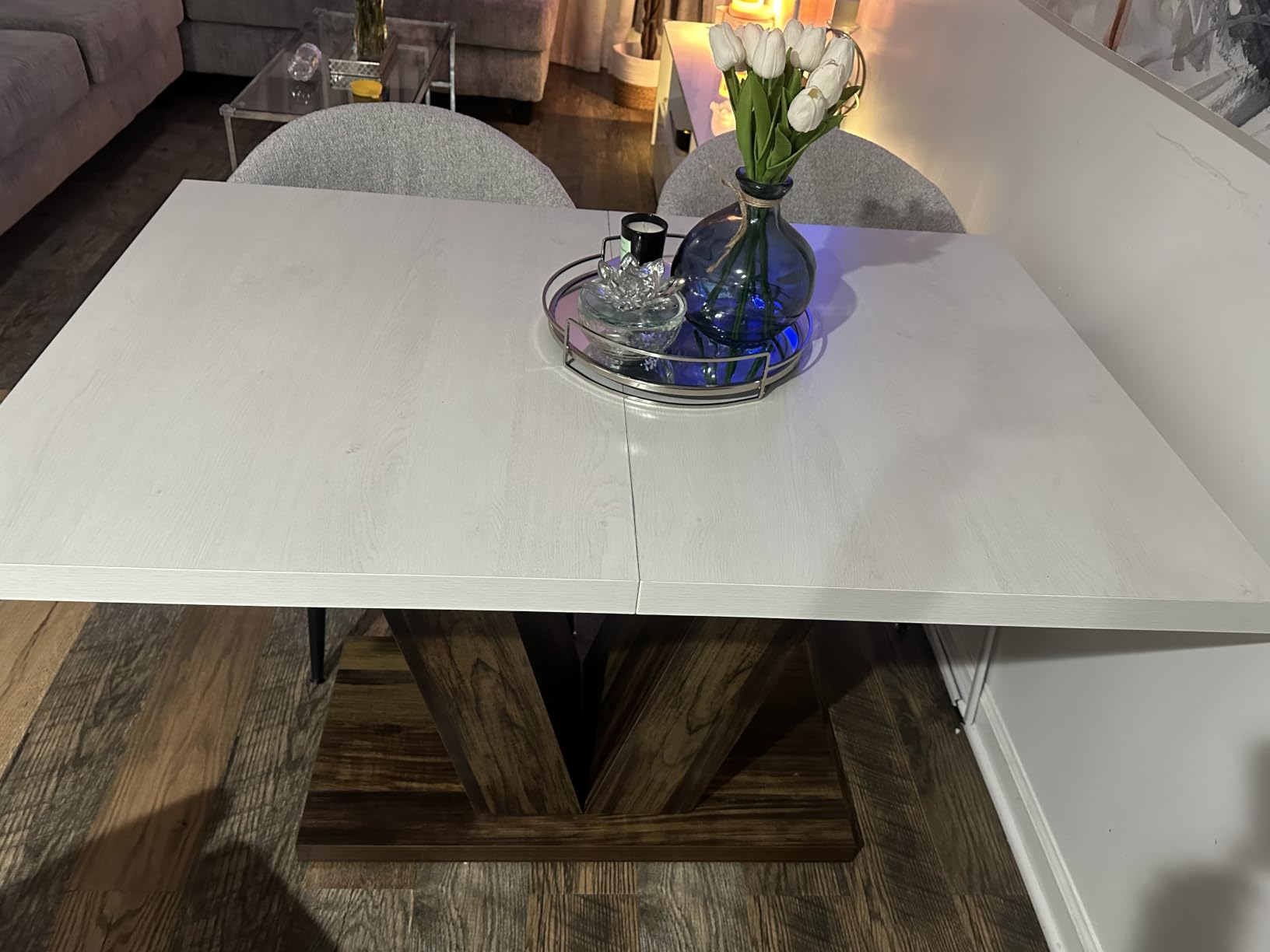 Tribesigns 47-Inch Dining Table for 4, Black Kitchen Dinner Table with Heavy Duty Pedestal, Farmhouse Wooden Eating Table for Home, Dining Room, Small Space, Black & Brown customer photo 2