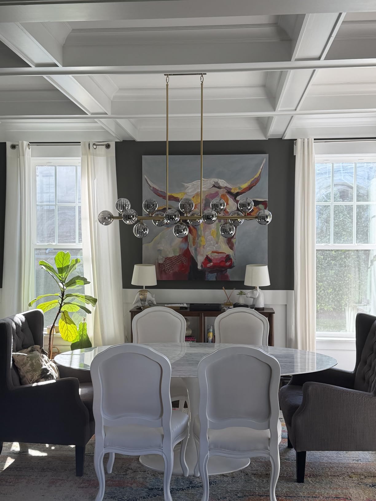 Modern Gold Chandelier Rectangle Pendant Light Sputnik Chandeliers Hanging Light Fixture 16-Light customer photo 1