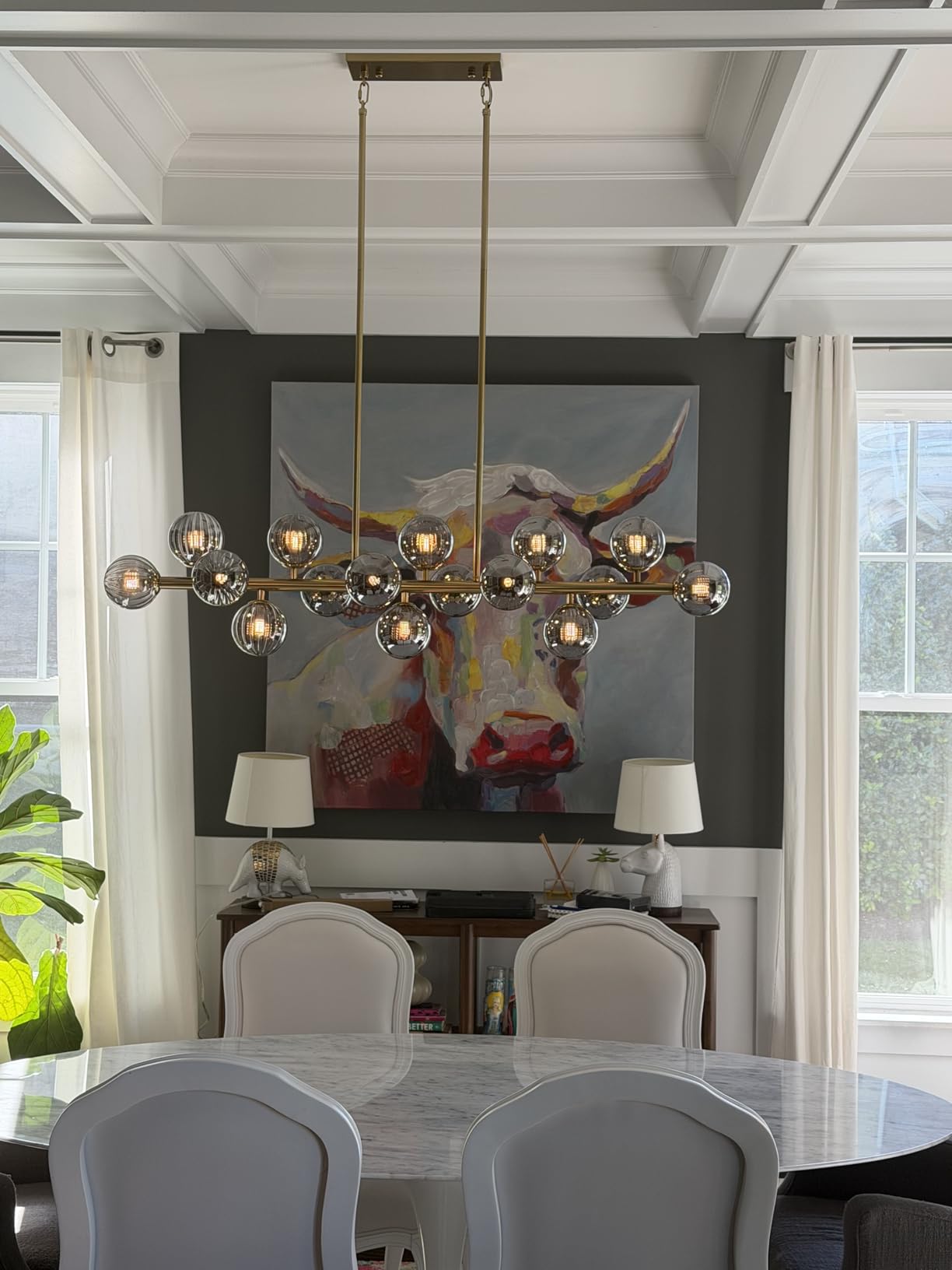 Modern Gold Chandelier Rectangle Pendant Light Sputnik Chandeliers Hanging Light Fixture 16-Light customer photo 2