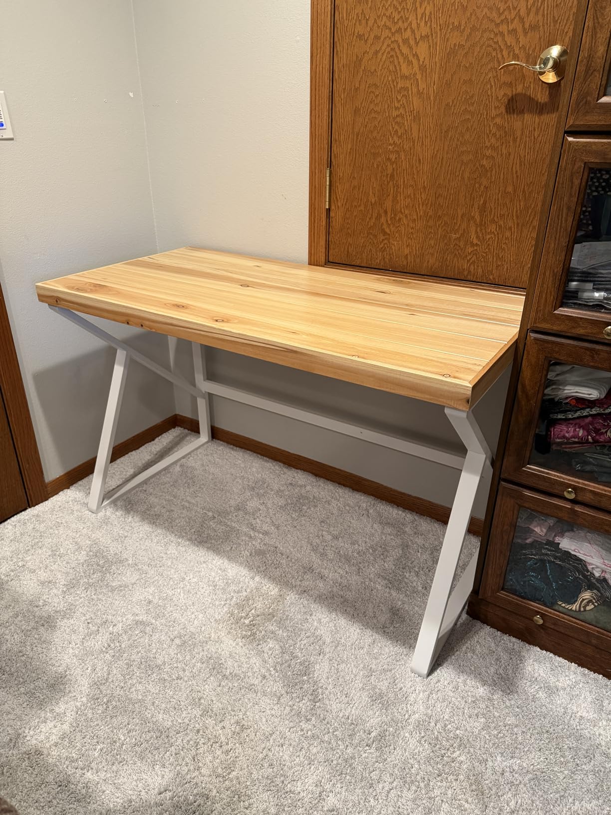 Solid Wood Computer Office Desk Small Writing Desks for Home 47 Inch | Minimalist Rustic Real Natural Wood Table for Home Office Industrial PC Gaming Computer Workstation customer photo 1