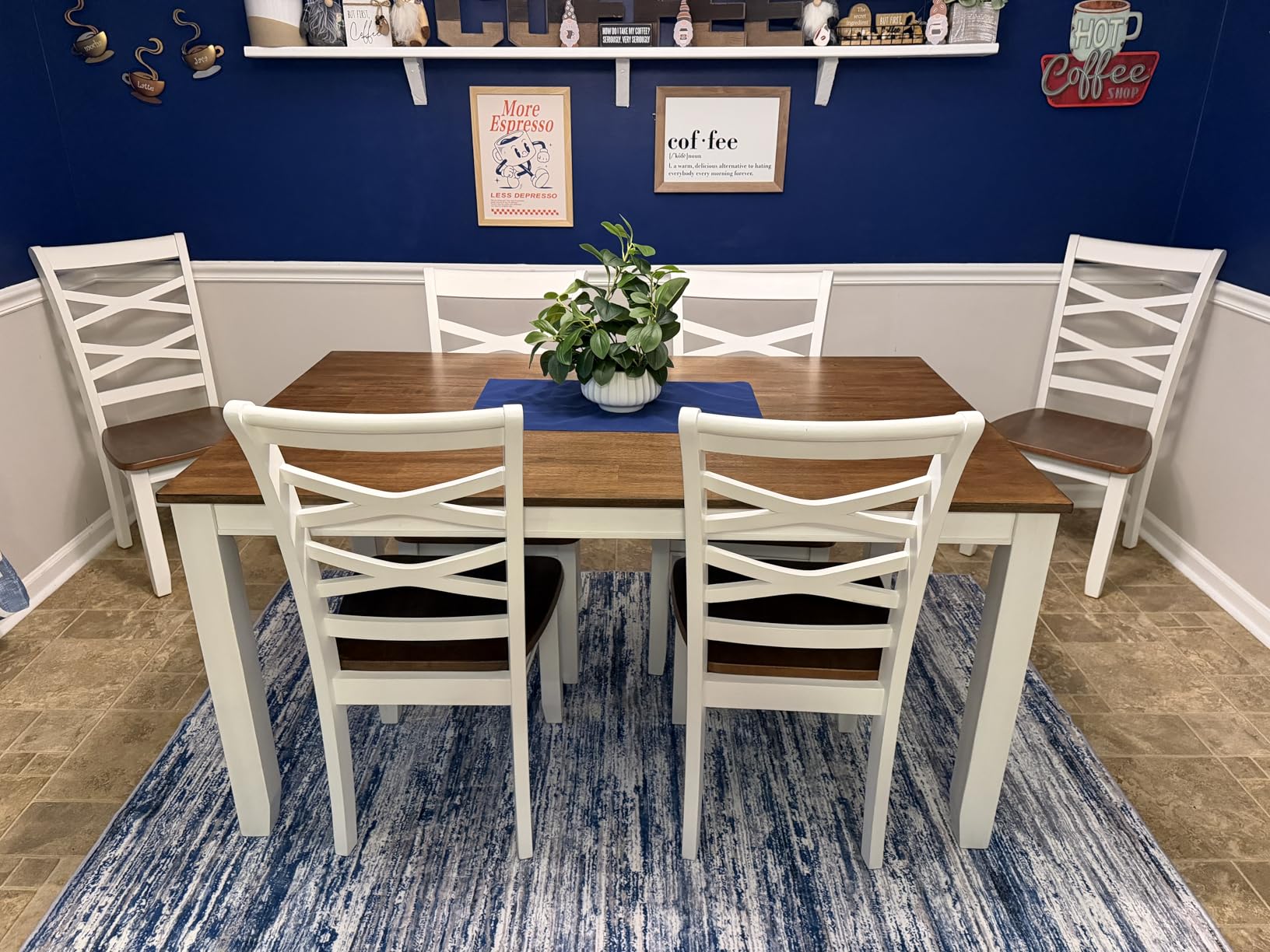 Lexicon 7-Piece Dining Set, Wooden Dining Table and 6 Chairs, Cherry/White, Farmhouse Dining Set, Rectangular Table, Cross Back Chairs, Easy Assembly Seater for Indoor Home, Dinner, Kitchen, 2-Tone customer photo 2