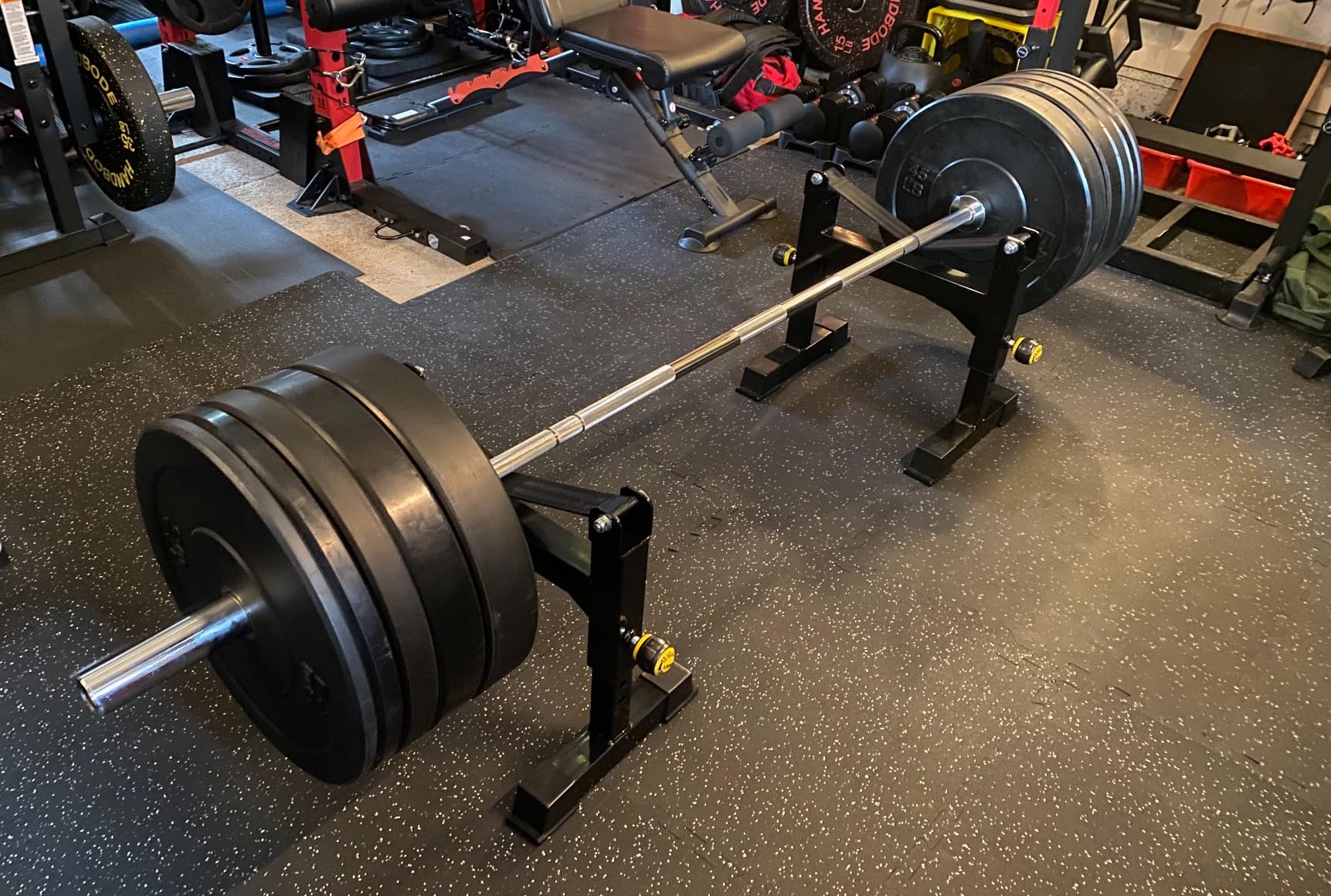 SYNTECSO Deadlift Jack Barbell Stand - Heavy Duty Barbell Jack Deadlift | Heavy-Duty Steel Construction, 880Lbs Weight Capacity, Adjustable Deadlift Platform for Home Gym customer photo 2