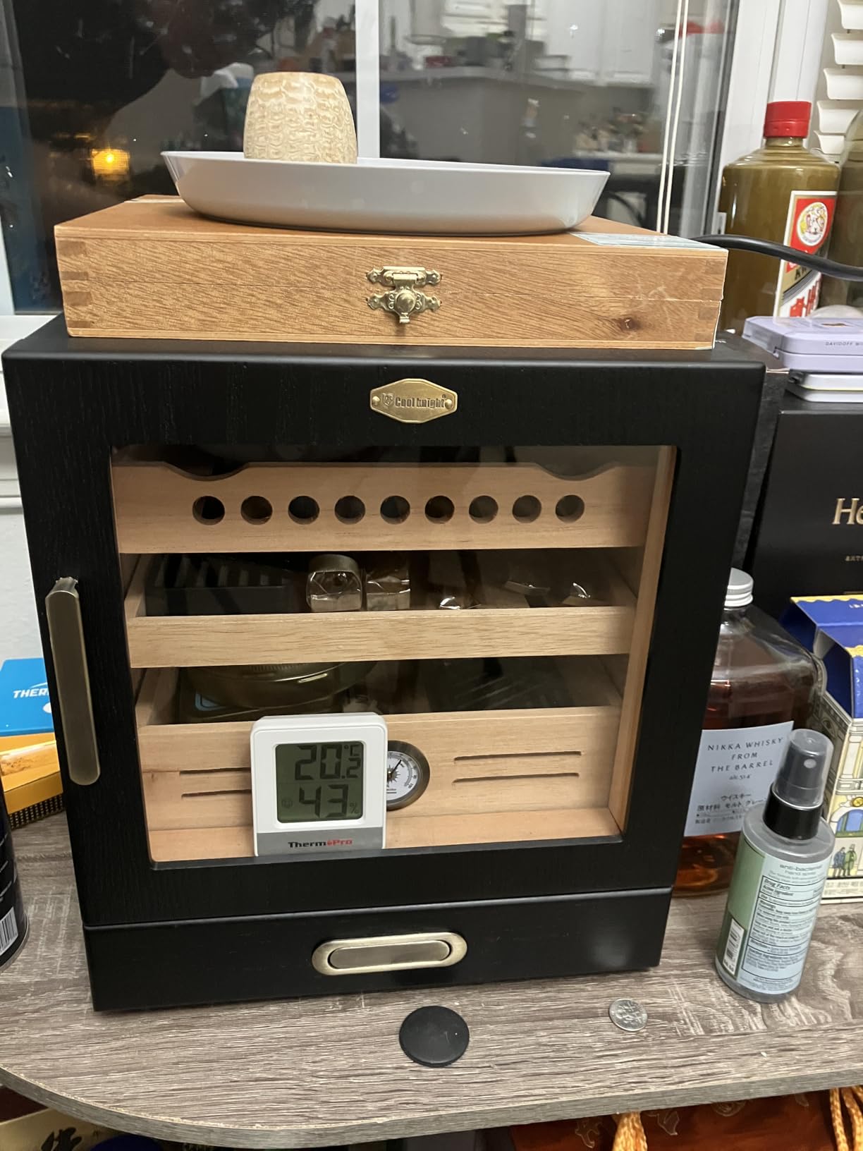 COOL KNIGHT Cigar Humidor Cabinet, Cigar Cabinet Humidor with Spanish Cedar Wood Drawer, Precision Hygrometer, 2 Humidifiers, Cigar Accessories Drawer and Travel Cigar Case, Christmas for Cigar Lovers customer photo 2