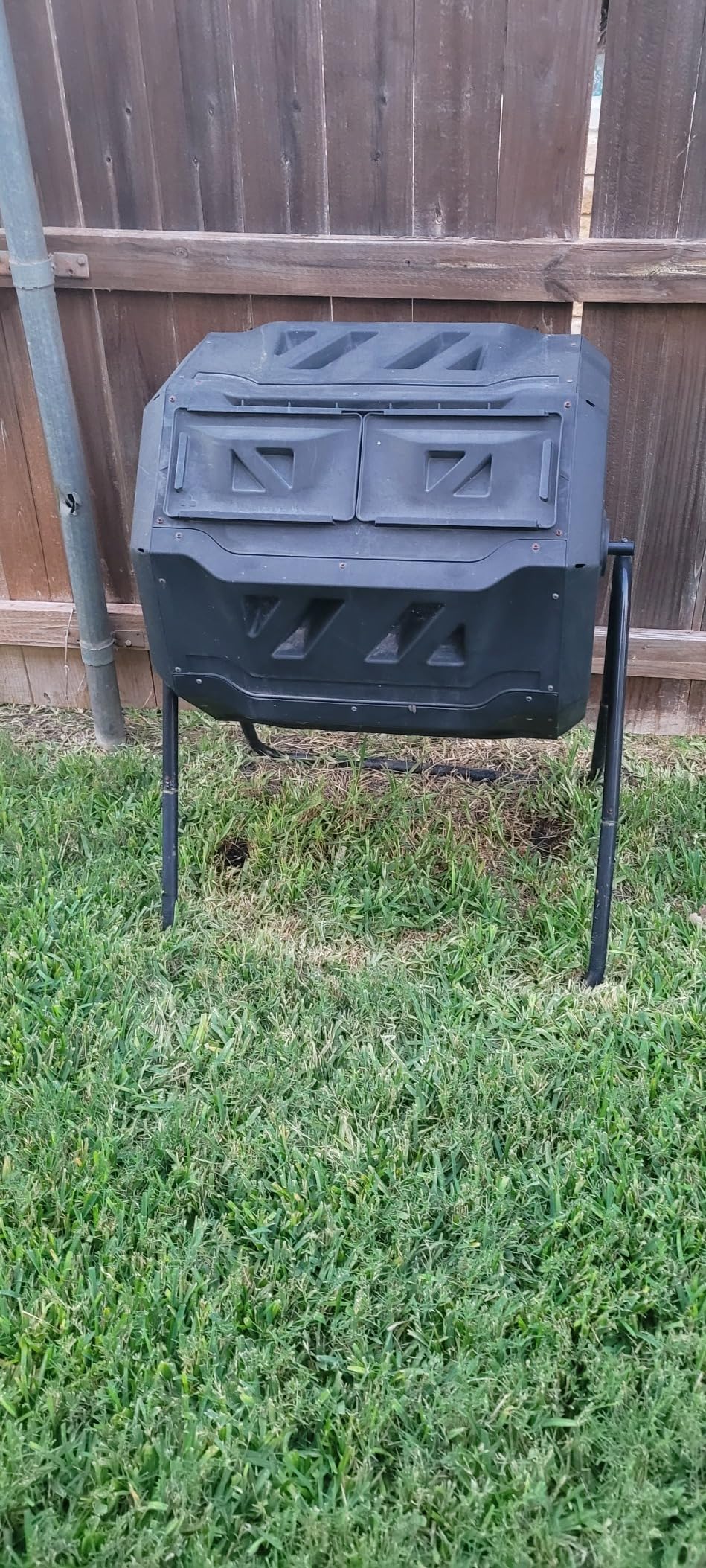 43 Gallon Outdoor Dual Chamber Tumbling Composter - BPA Free, Rotating Compost Bin with Sliding Doors & Steel Frame for Garden/Yard customer photo 1