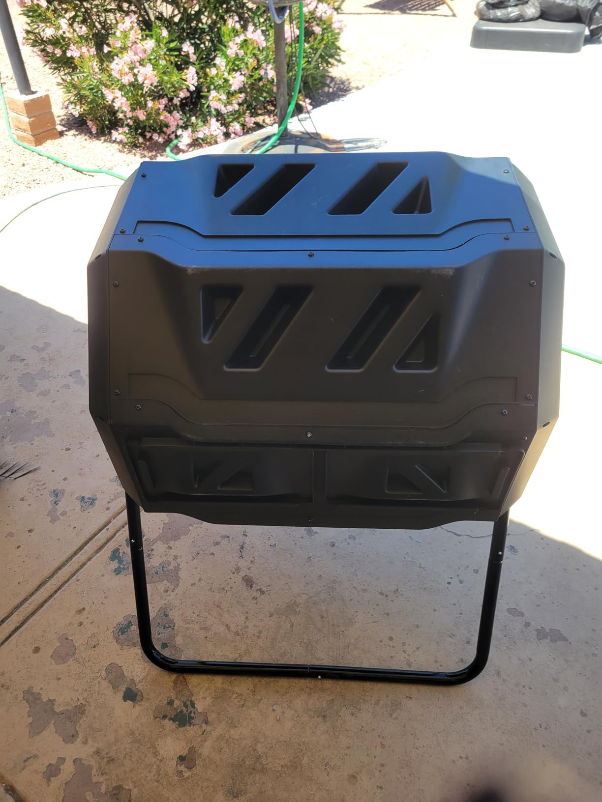 43 Gallon Outdoor Dual Chamber Tumbling Composter - BPA Free, Rotating Compost Bin with Sliding Doors & Steel Frame for Garden/Yard customer photo 2