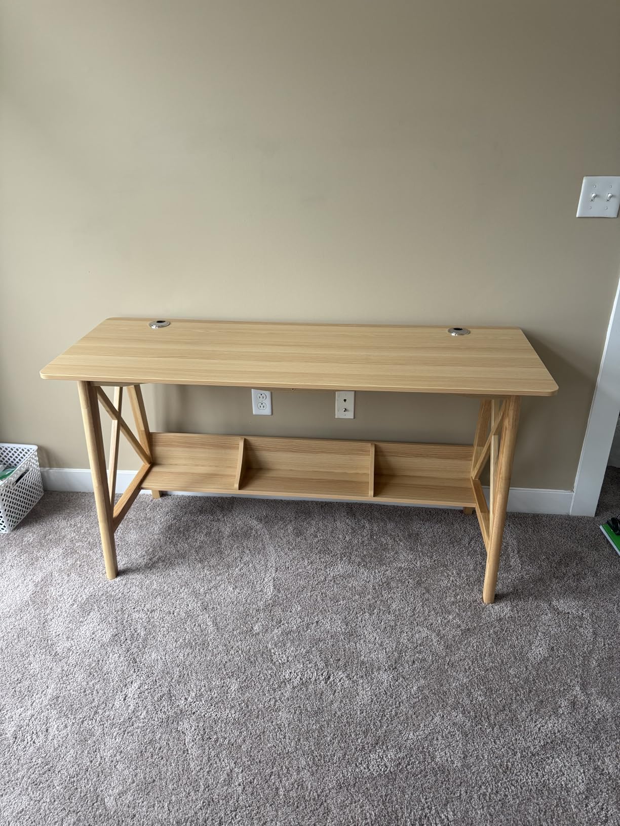 NELYE Extra Long Writing Desk with Bookshelf, 55 Wx20 Dx30 H, Oak | Wooden Home Office Work Study Table, Computer Gaming Workstation with Storage Shelf, Sturdy MDF Resists Wobble customer photo 1