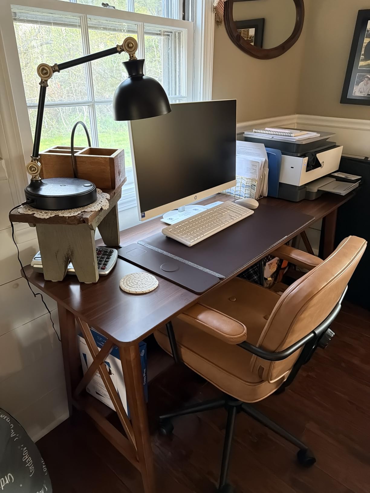 NELYE Extra Long Writing Desk with Bookshelf, 55 Wx20 Dx30 H, Oak | Wooden Home Office Work Study Table, Computer Gaming Workstation with Storage Shelf, Sturdy MDF Resists Wobble customer photo 2