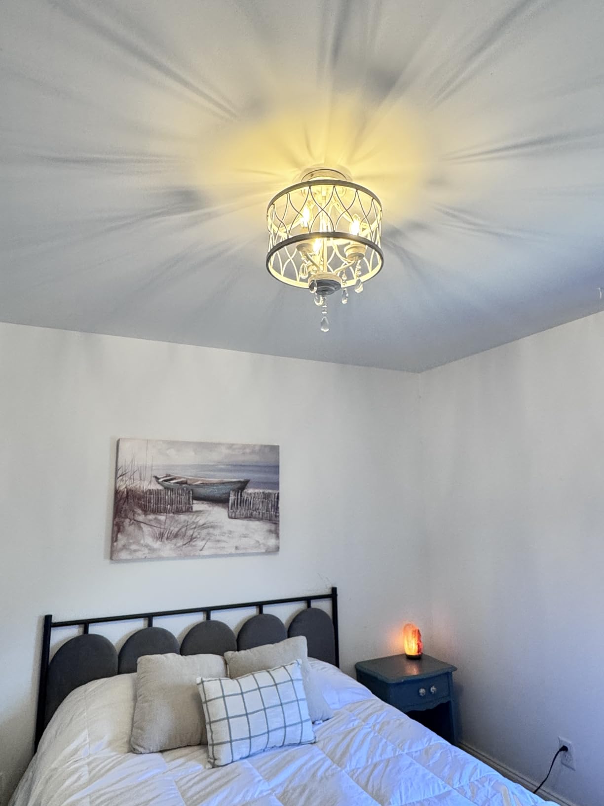 Farmhouse Crystal Ceiling Light Fixture, 3-Light Semi Flush Mount Crystal Chandelier Light Fixture Rustic Vintage White Pendant Ceiling Lamp for Hallway Corridor Kitchen Entryway Bedroom Living Room customer photo 1