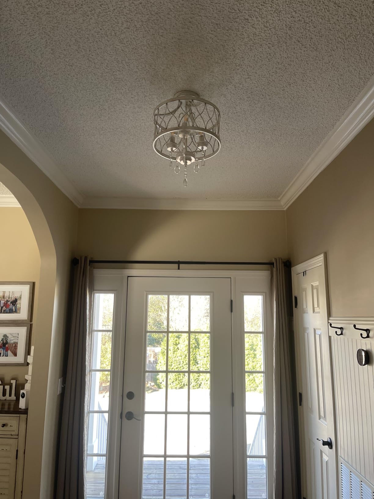Farmhouse Crystal Ceiling Light Fixture, 3-Light Semi Flush Mount Crystal Chandelier Light Fixture Rustic Vintage White Pendant Ceiling Lamp for Hallway Corridor Kitchen Entryway Bedroom Living Room customer photo 2