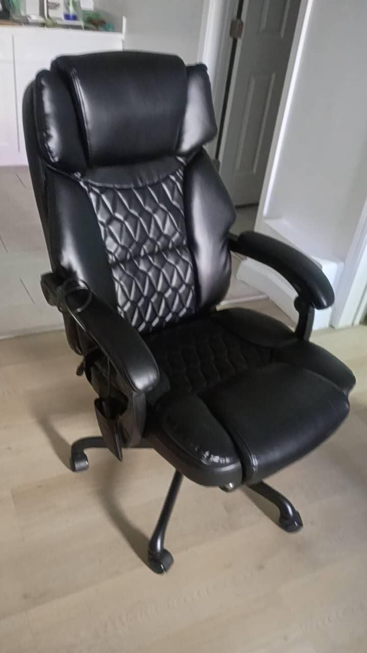 Massage Office Chair with Foot Rest 6 Points Vibration and Heat Home Office Desk Chairs for Heavy People 400lbs Reclining Managerial Chairs Ergonomic Executive Chair (Black) customer photo 2