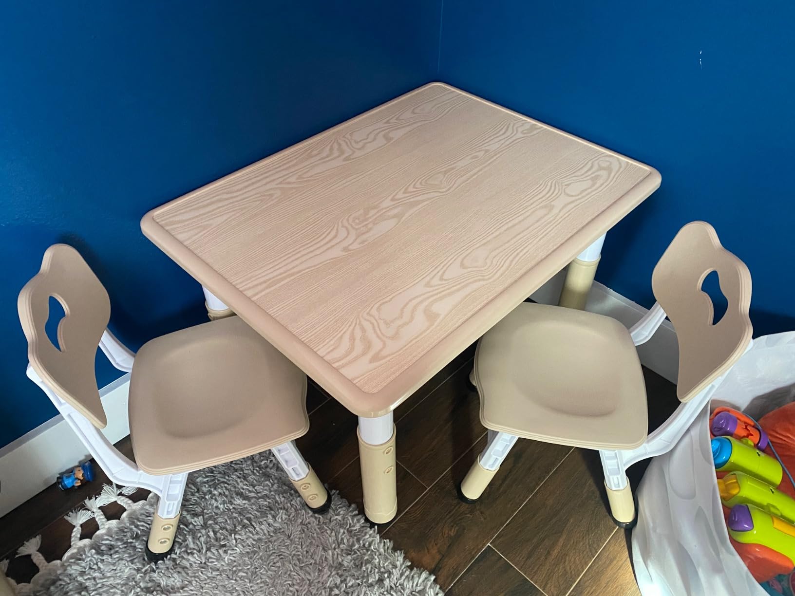 Kids Study Table and 4 Chairs Set, Height Adjustable Table and Chairs for Children and Toddlers, 47.2